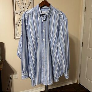 Brioni Men’s‎ 2X 3X Button Down Shirt Long Sleeve Blue White Striped